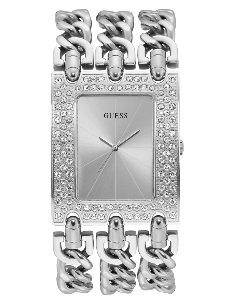 Silver Women's Guess Silver-Tone Chain Analog Watches | 4085917-PT