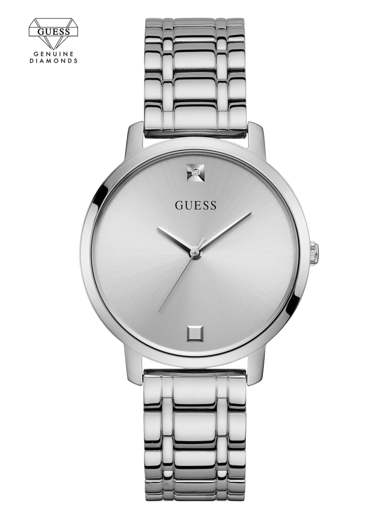 Silver Women's Guess Silver-Tone Diamond Analog Watches | 8203519-JM