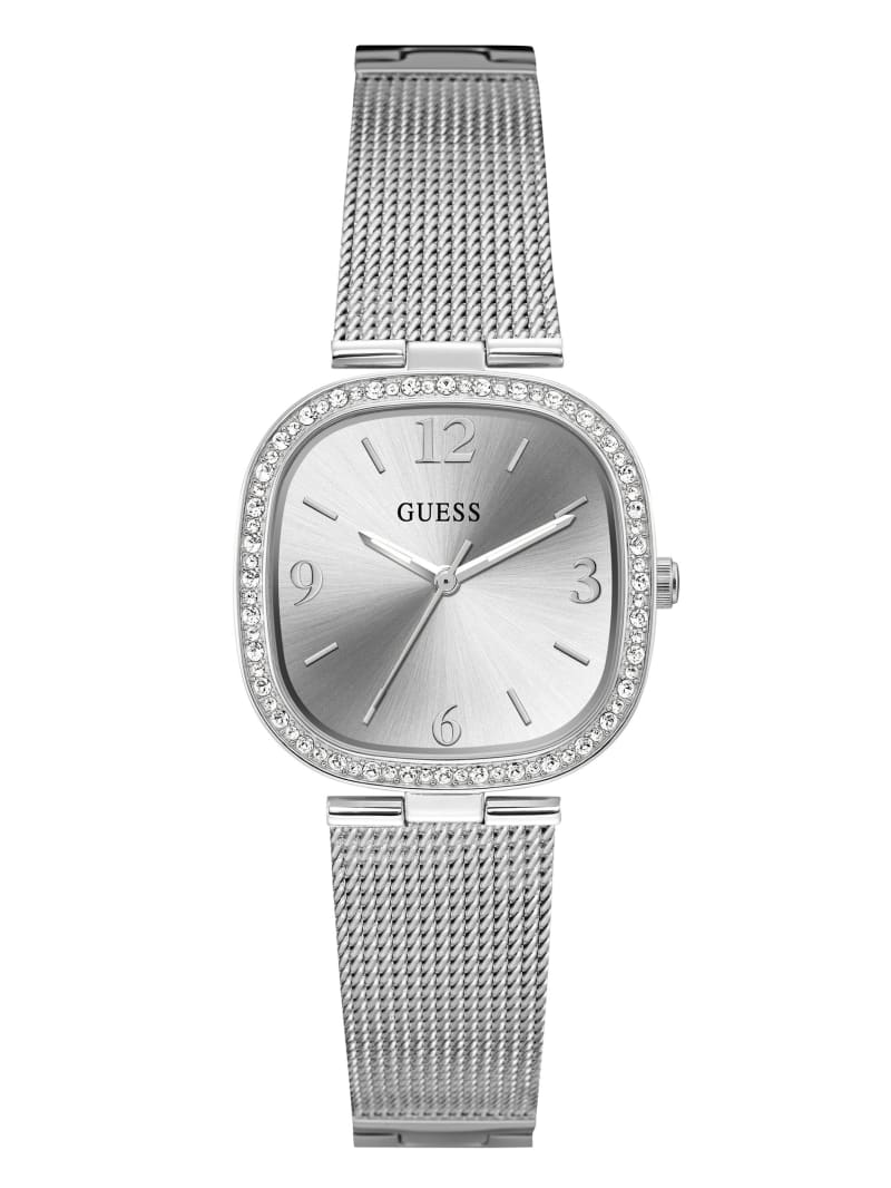 Silver Women's Guess Silver-Tone Mesh Analog Watches | 3129786-ZN