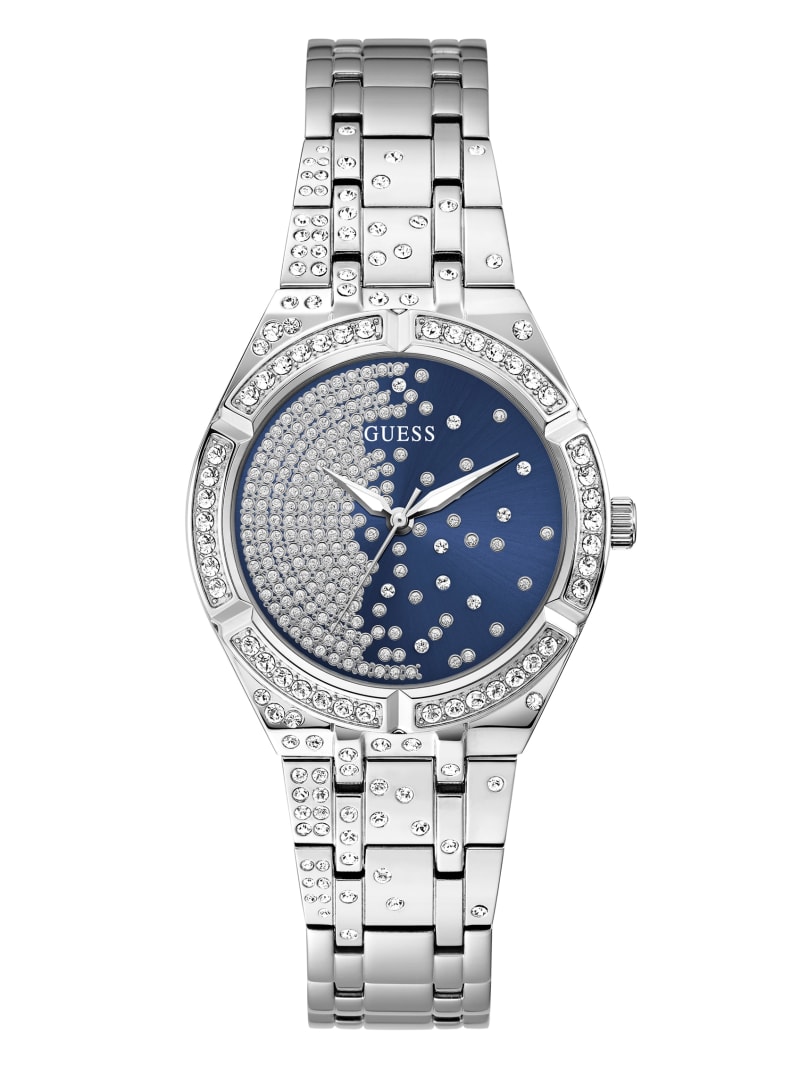 Silver Women's Guess Silver-Tone and Blue Analog Watches | 4801529-ZC