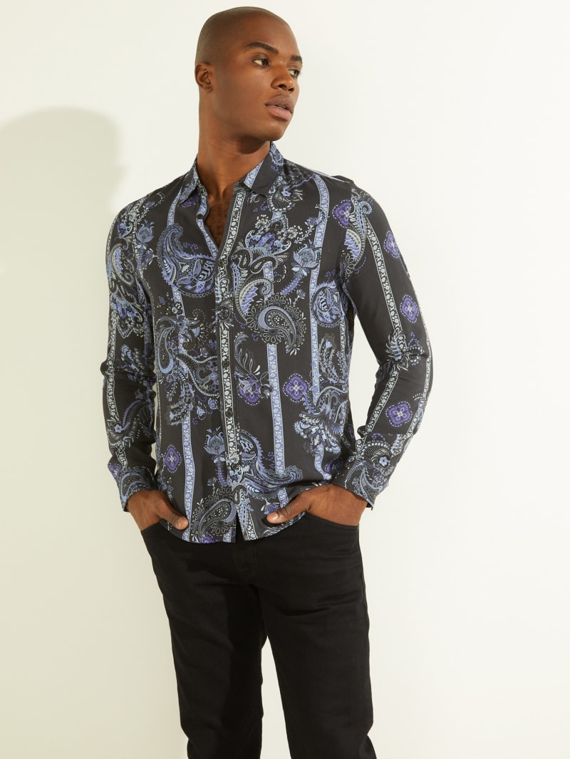 Stripes Men's Guess Eco Paisley Shirts | 8653217-OS