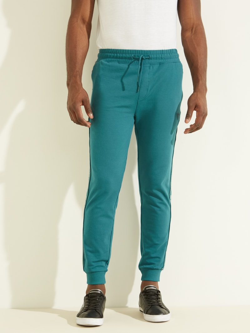 Turquoise Men's Guess Eco Arlo Logo Tape Joggers Pants | 6287351-CD