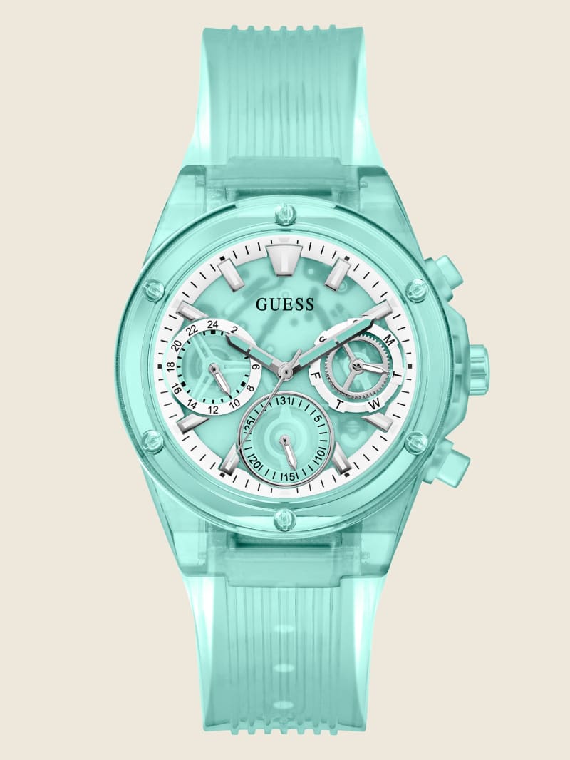 Turquoise Women's Guess Aqua Transparent Multifunction Watches | 3108592-HF