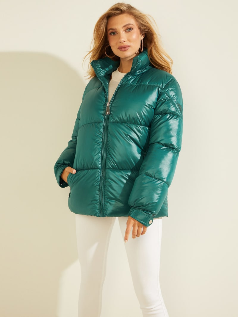 Turquoise Women's Guess Eliza Puffer Jackets | 1873546-YI