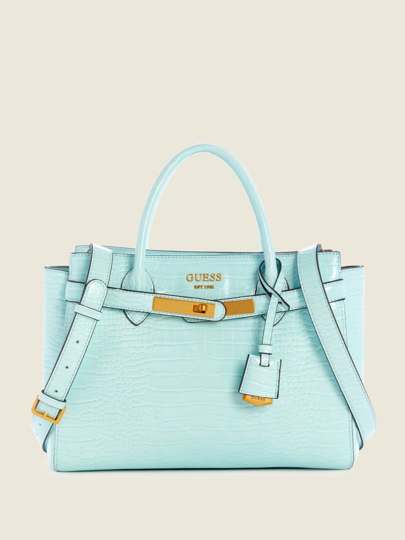 Turquoise Women's Guess Enisa High Society Satchel Bags | 7025916-LQ