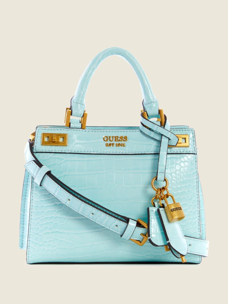 Turquoise Women's Guess Katey Croc Satchel Bags | 9201534-LG
