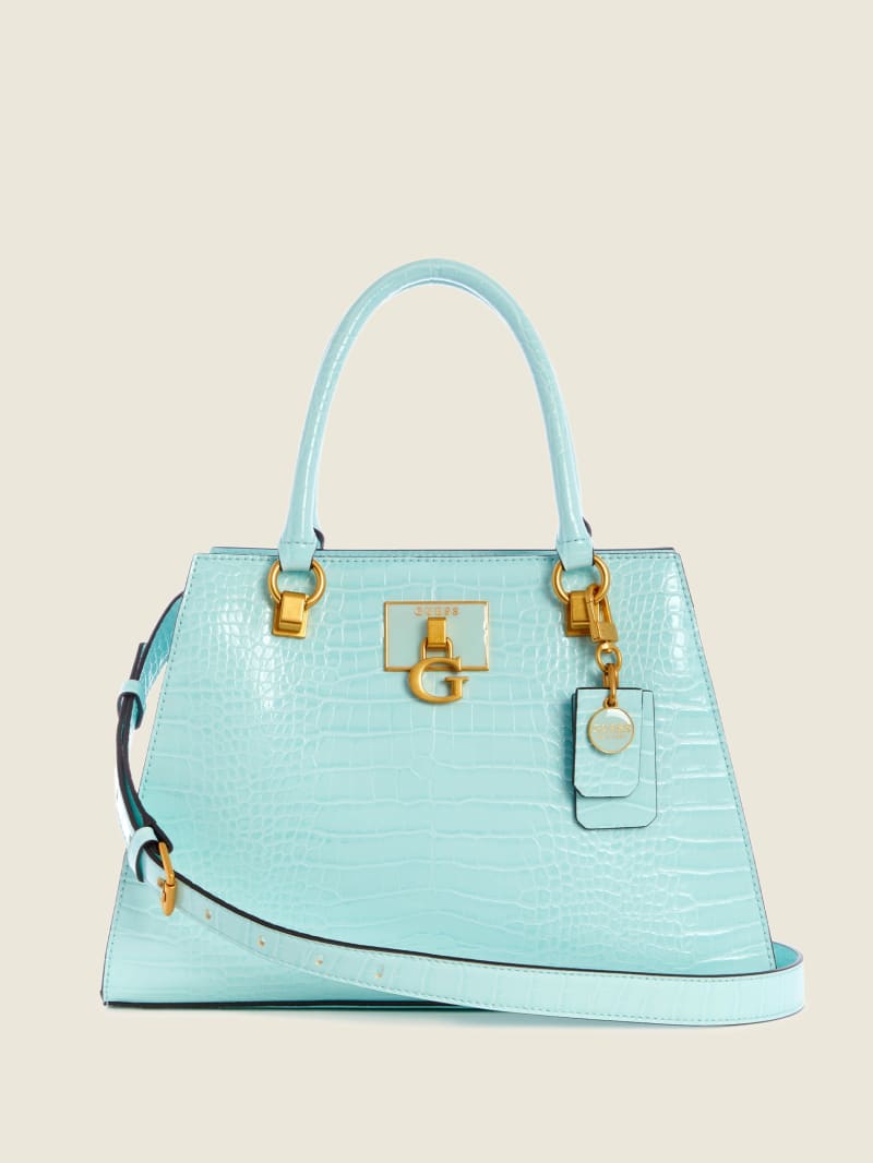 Turquoise Women's Guess Stephi Girlfriend Satchel Bags | 8159360-XW