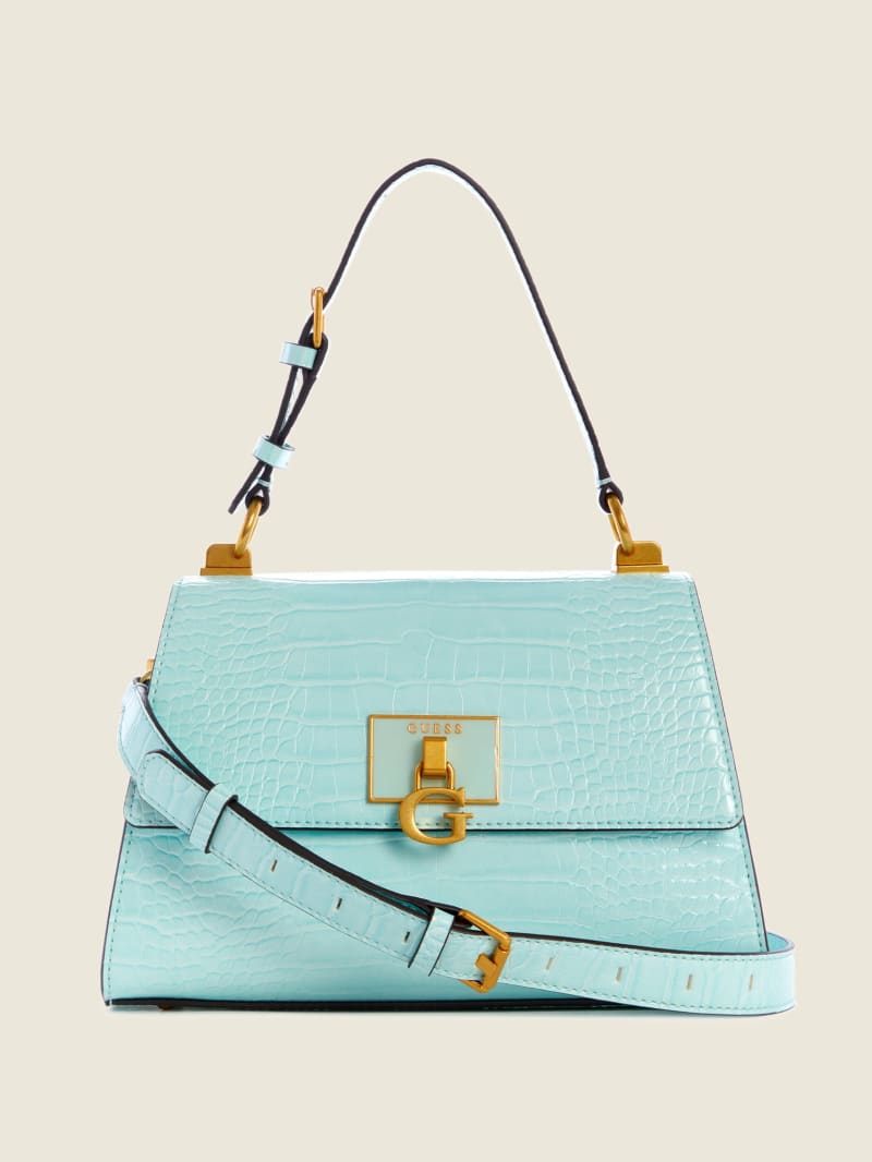 Turquoise Women's Guess Stephi-Handle Satchel Bags | 9286403-HO