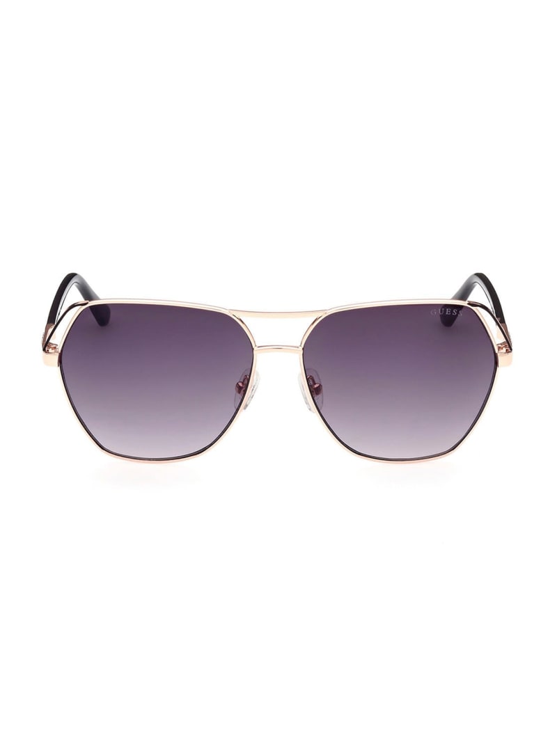 White / Gold Women's Guess Geometric Aviator Sunglasses | 6739210-CK