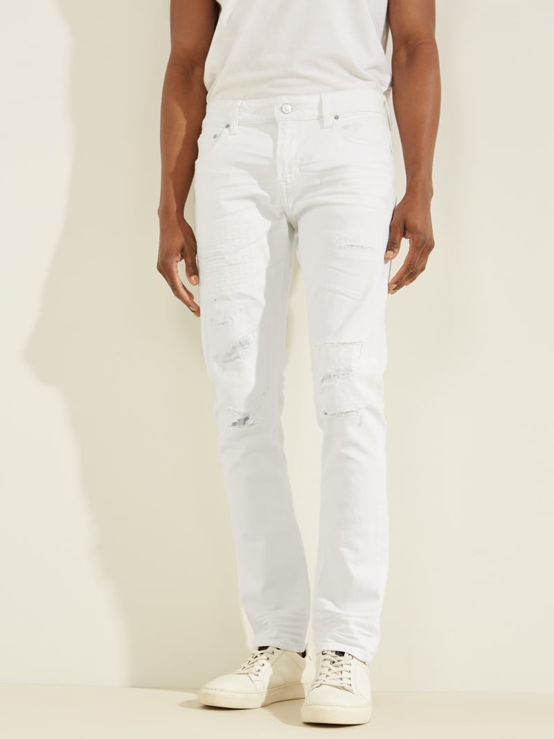 White Men's Guess Destroyed Knee Painter's Skinny Pants | 1382067-YM