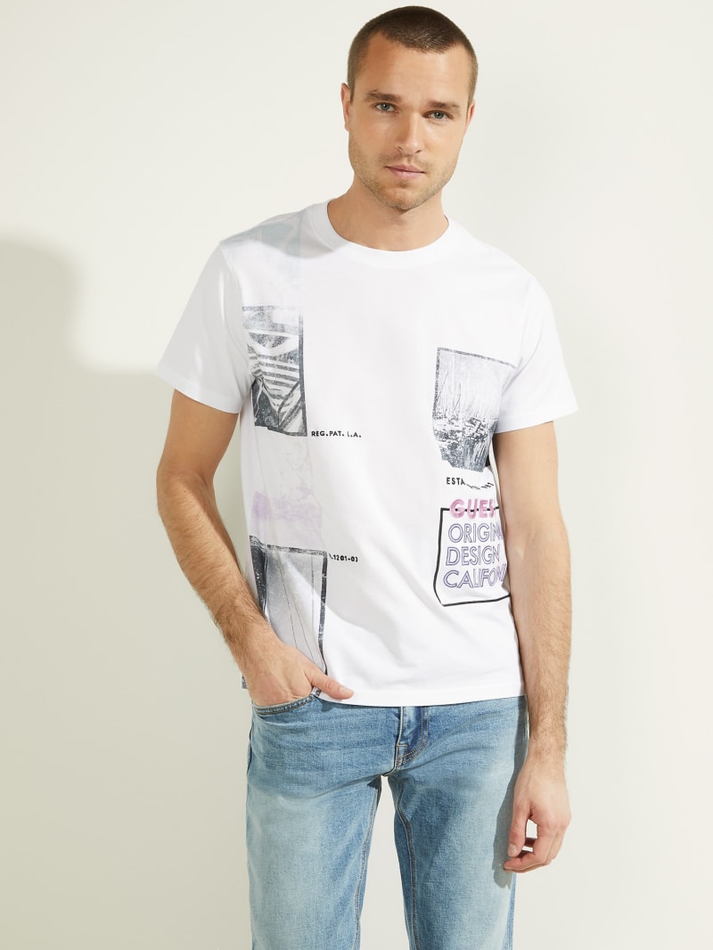 White Men's Guess Eco Waxy Tee T Shirts | 6149025-LN