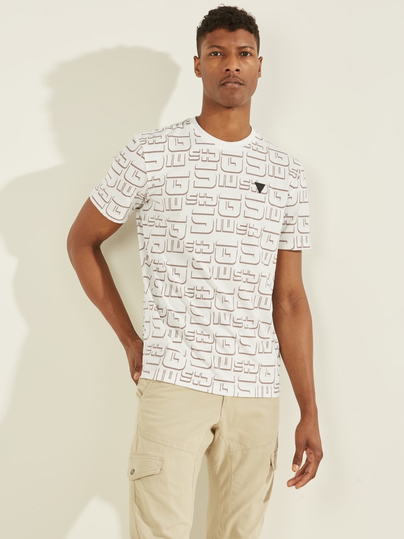 White Men's Guess Logo Tee T Shirts | 0317269-ZU