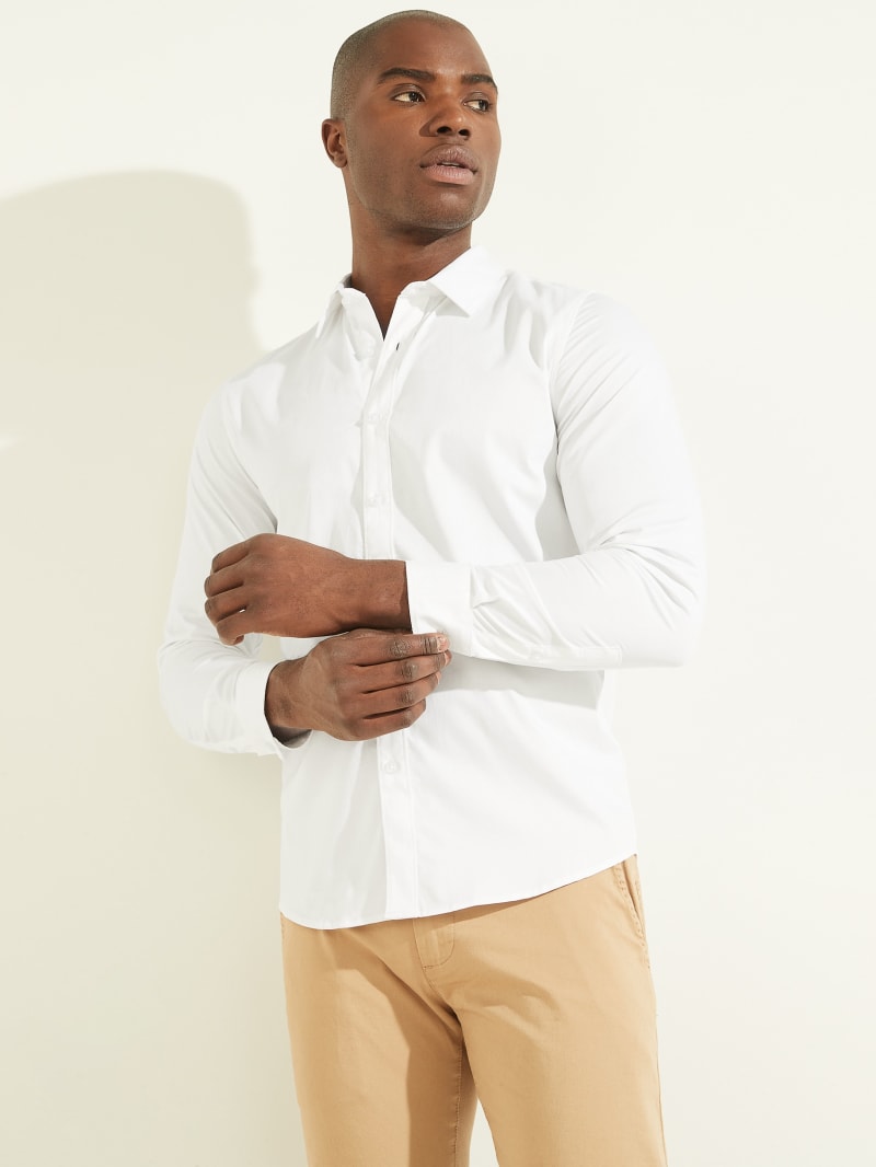 White Men's Guess Luxe Stretch Shirts | 0478691-UN