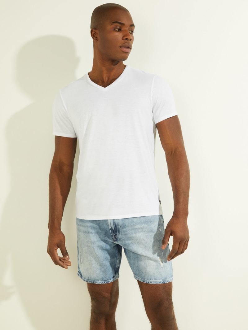 White Men's Guess Mason Yoke V-Neck Tee T Shirts | 0873512-AL