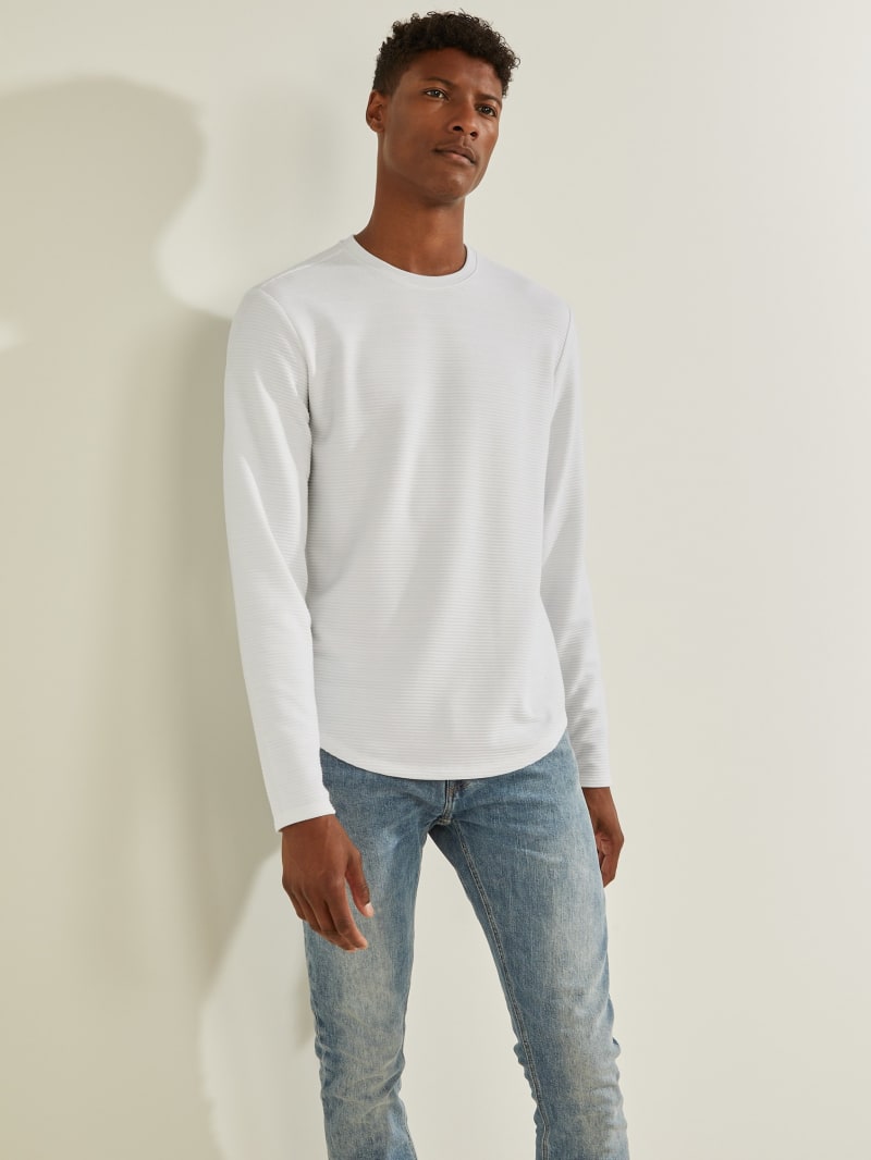 White Men's Guess Textured Jersey Crewneck T Shirts | 7580169-XW