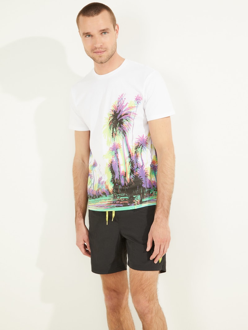 White Men's Guess Trippy Palms Tee T Shirts | 9653481-ES