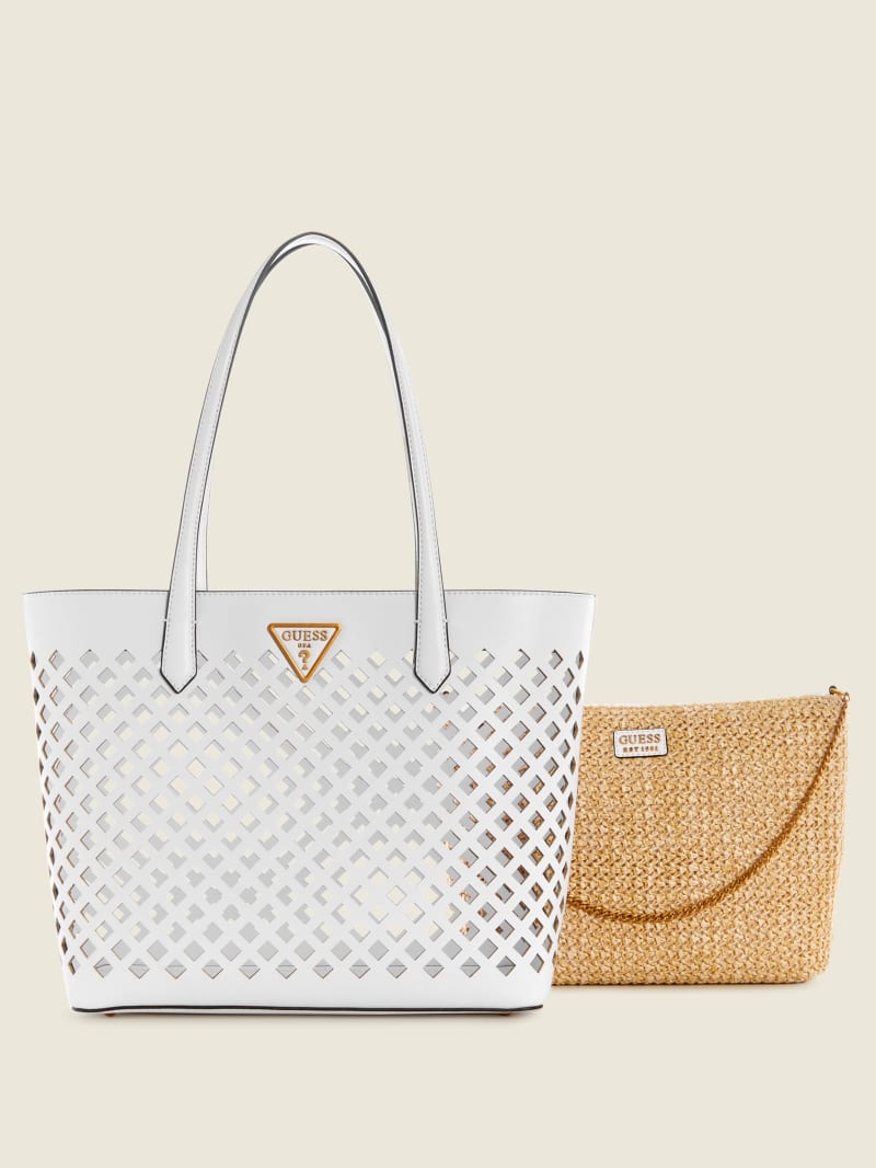 White Women's Guess Aqua Tote Bags | 6214370-MQ