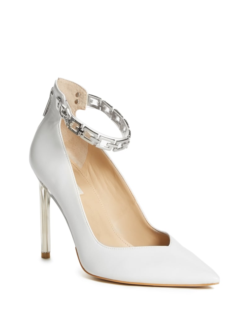 White Women's Guess G-Chain Ankle Straps Heels | 5941387-SF