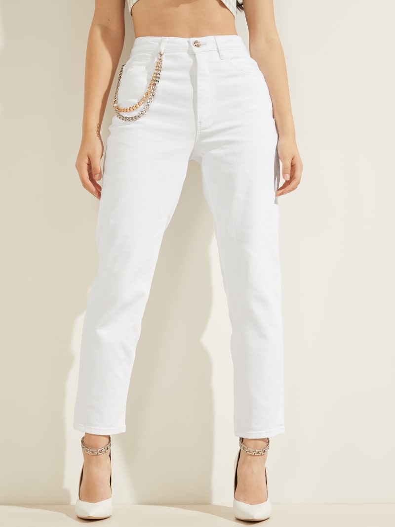 White Women's Guess High-Rise Mom Pants | 6345718-RS