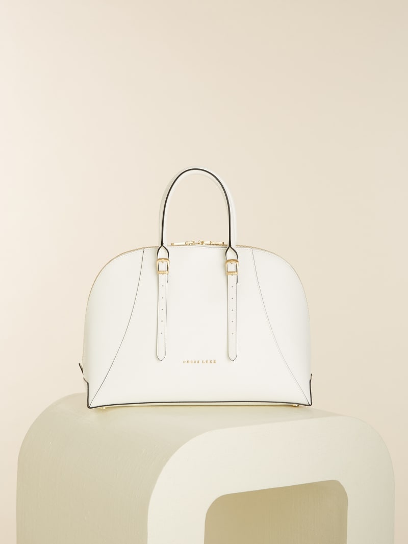 White Women's Guess Lady Luxe Dome Satchel Bags | 8603975-WQ