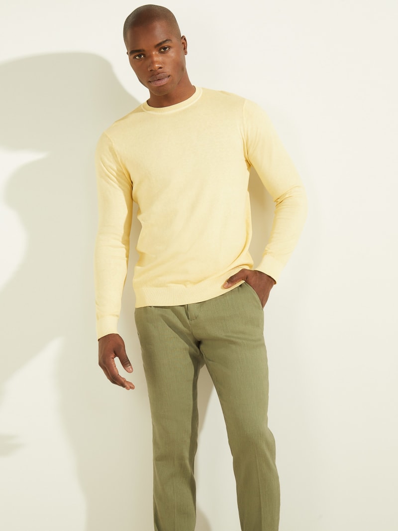 Yellow Men's Guess Essential Crewneck Sweaters | 6479513-FI