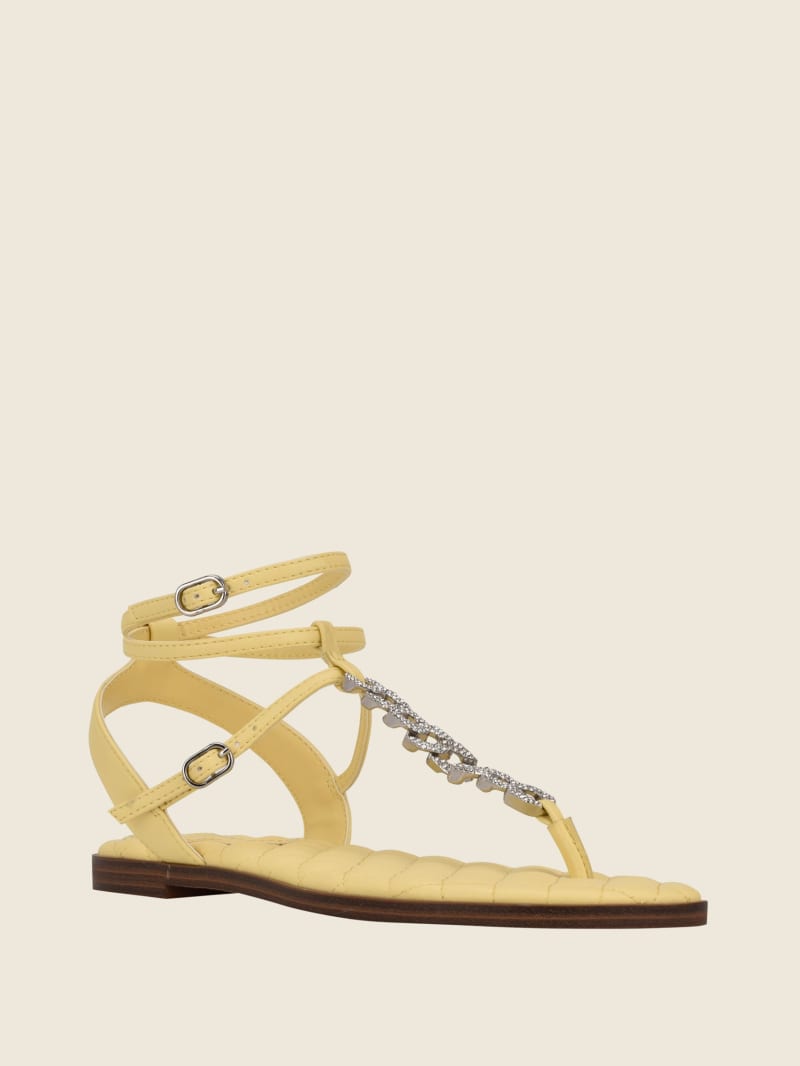 Yellow Women's Guess Brighti Chain T-Strap Sandals | 4805137-YH