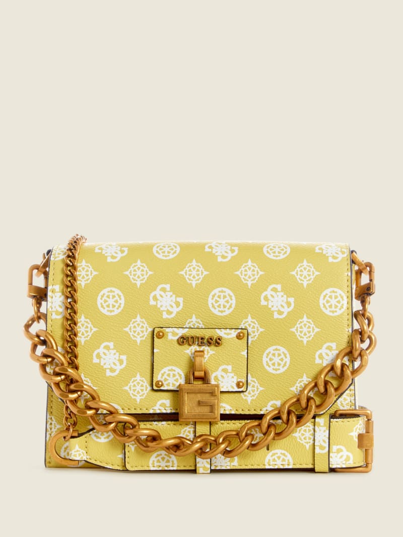 Yellow Women's Guess Centre Stage Flap Crossbody Bags | 6570389-UH