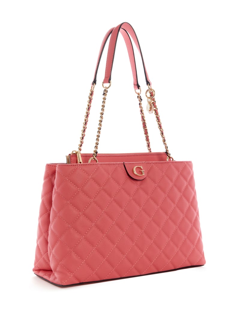 Apricot Women's Guess Gillian Quilted High Society Satchel Bags | 5628397-IS