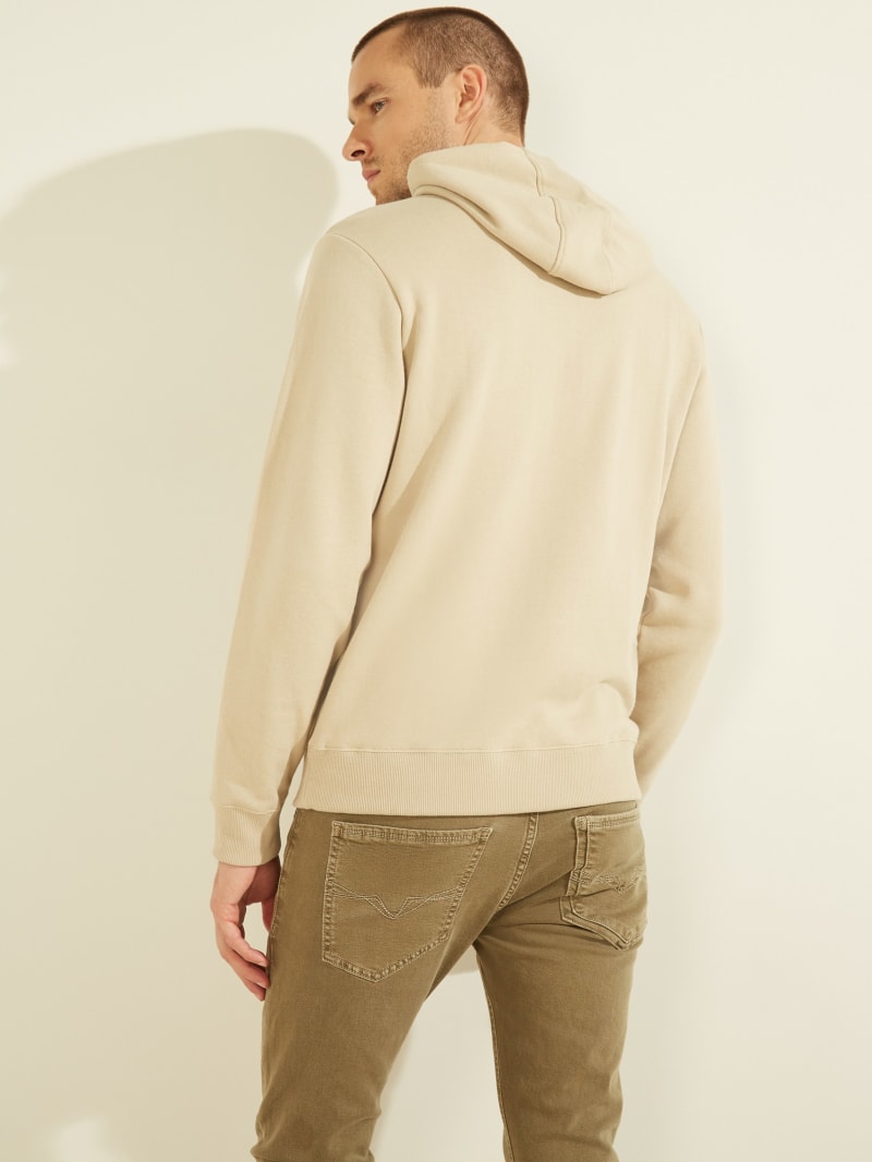 Beige Men's Guess Eco Roy Embroidered Logo Hoodie | 2537108-ZP