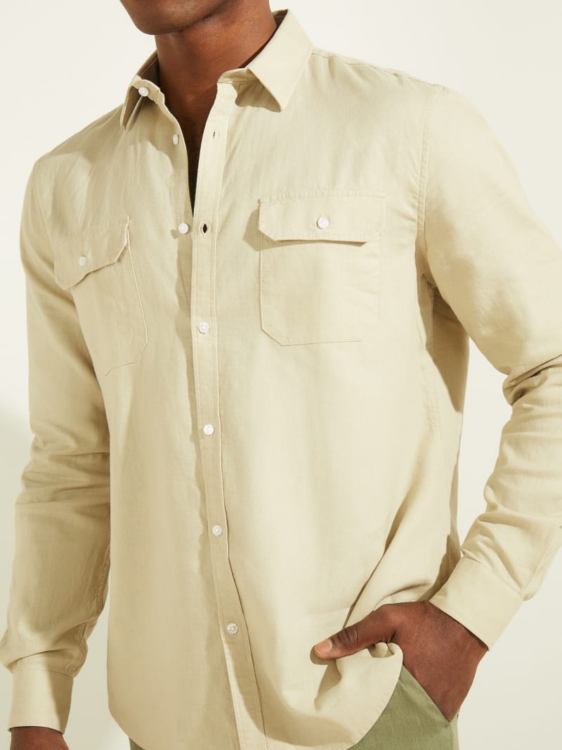 Beige Men's Guess Italian Pocketed Shirts | 4205387-AY