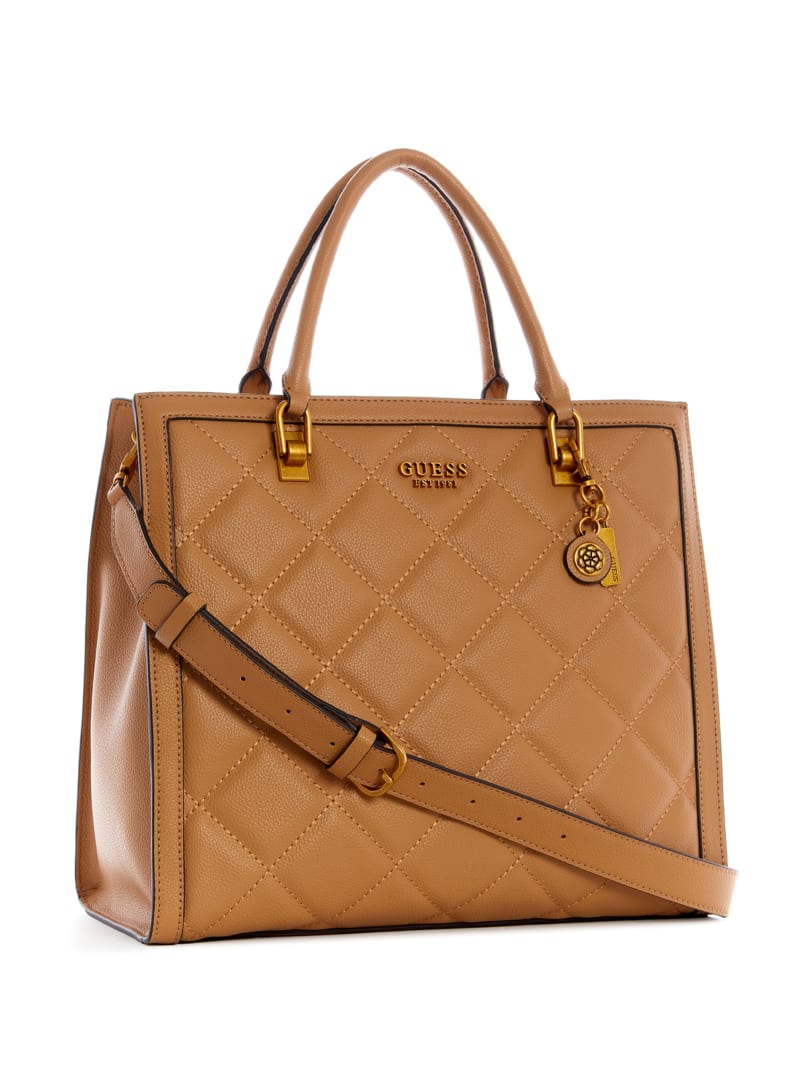 Beige Women's Guess Abey Quilted Elite Tote Bags | 6354927-AH