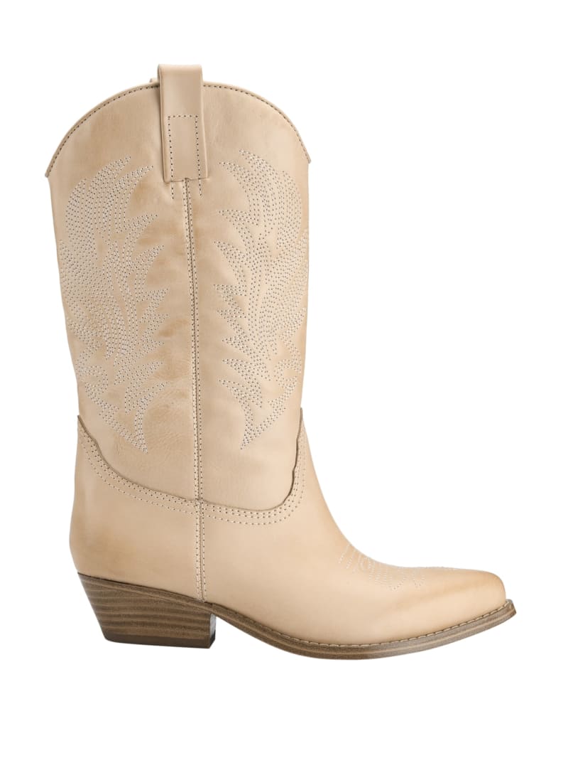 Beige Women's Guess Gallen Leather Knee-High Cowgirl Boots | 3150249-LY