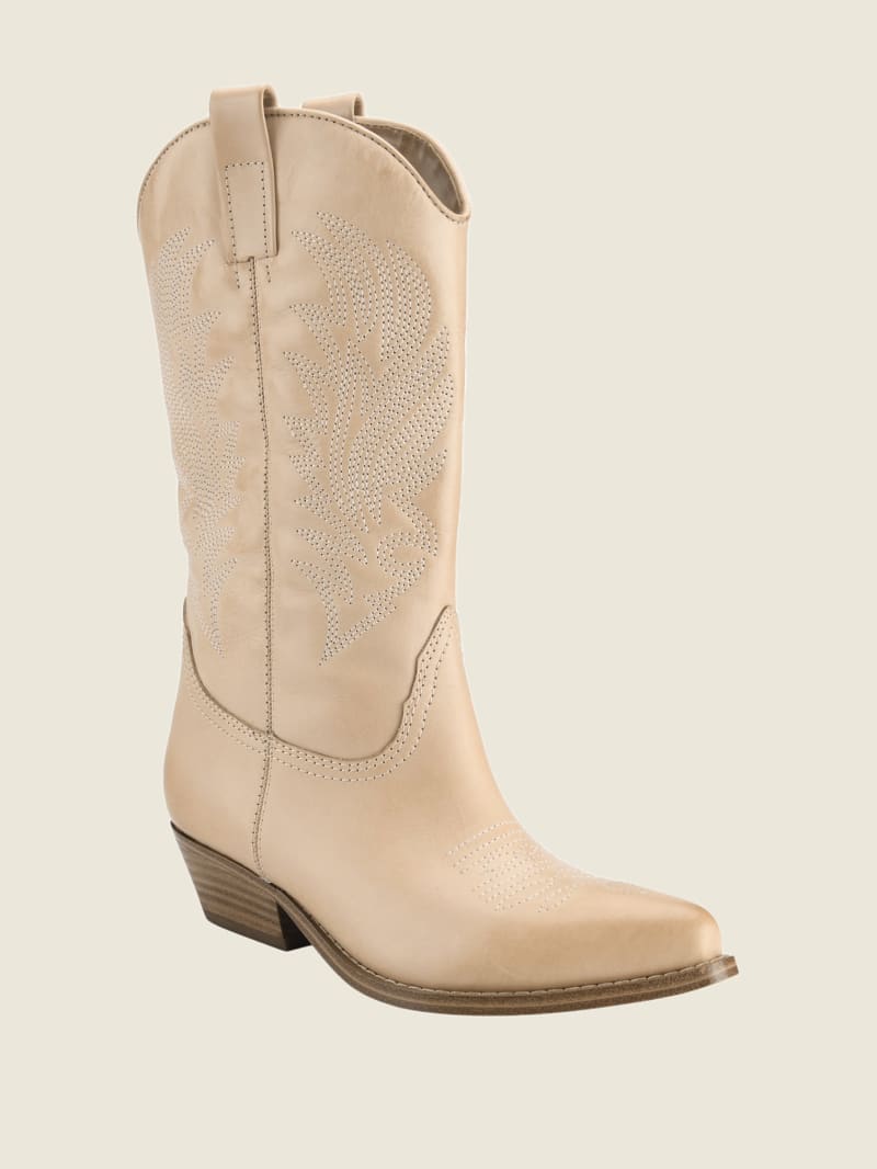 Beige Women\'s Guess Gallen Leather Knee-High Cowgirl Boots | 3150249-LY