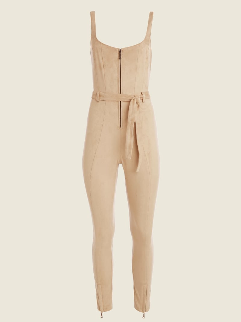 Beige Women's Guess Hex Faux-Suede Jumpsuit Dress | 0738915-FX