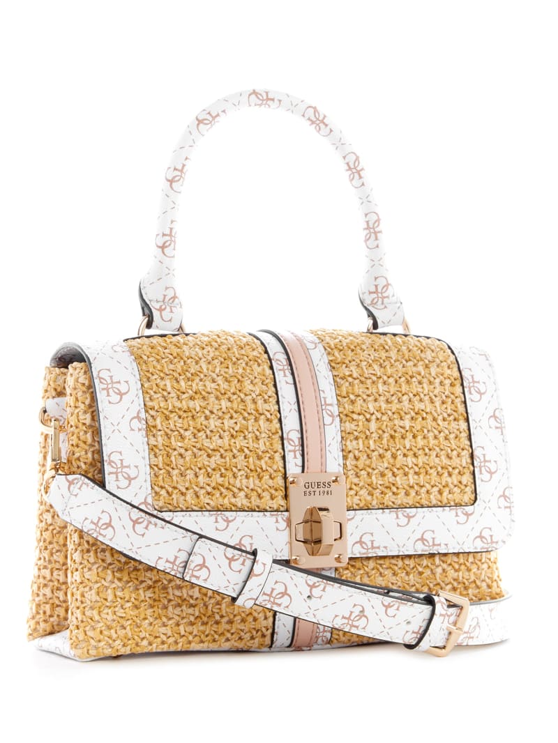 Beige Women's Guess Kasinta Raffia-Handle Satchel Bags | 4628091-IF