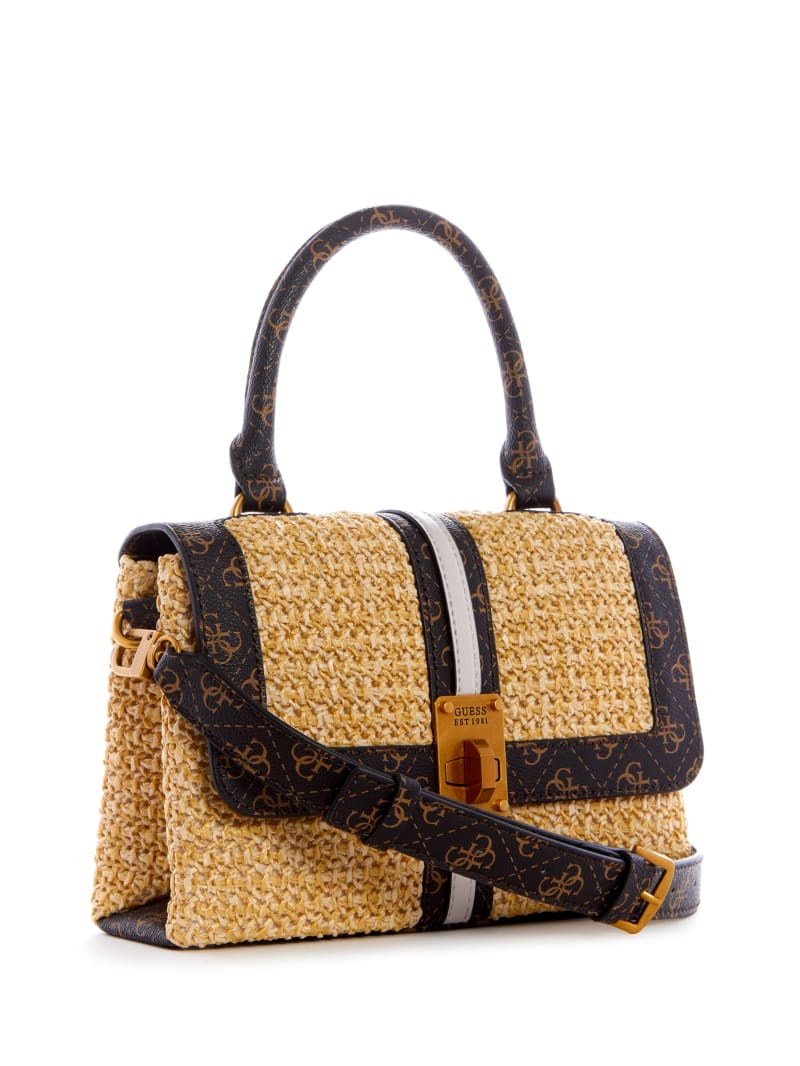 Beige Women's Guess Kasinta Raffia-Handle Satchel Bags | 8051673-IA