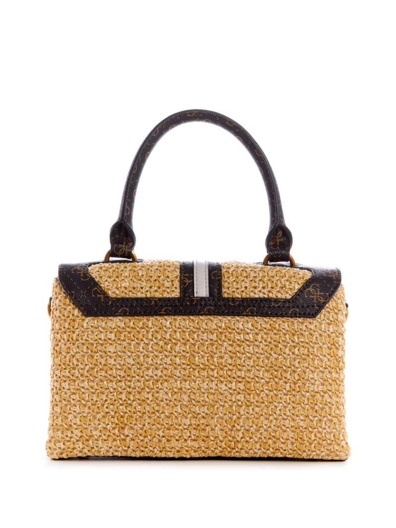 Beige Women's Guess Kasinta Raffia-Handle Satchel Bags | 8051673-IA