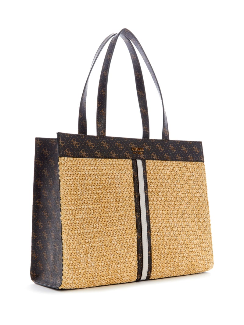 Beige Women's Guess Kasinta Raffia Tote Bags | 3819246-XJ