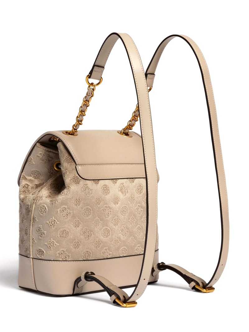 Beige Women's Guess Kimi Velvet Backpacks | 5724389-NA