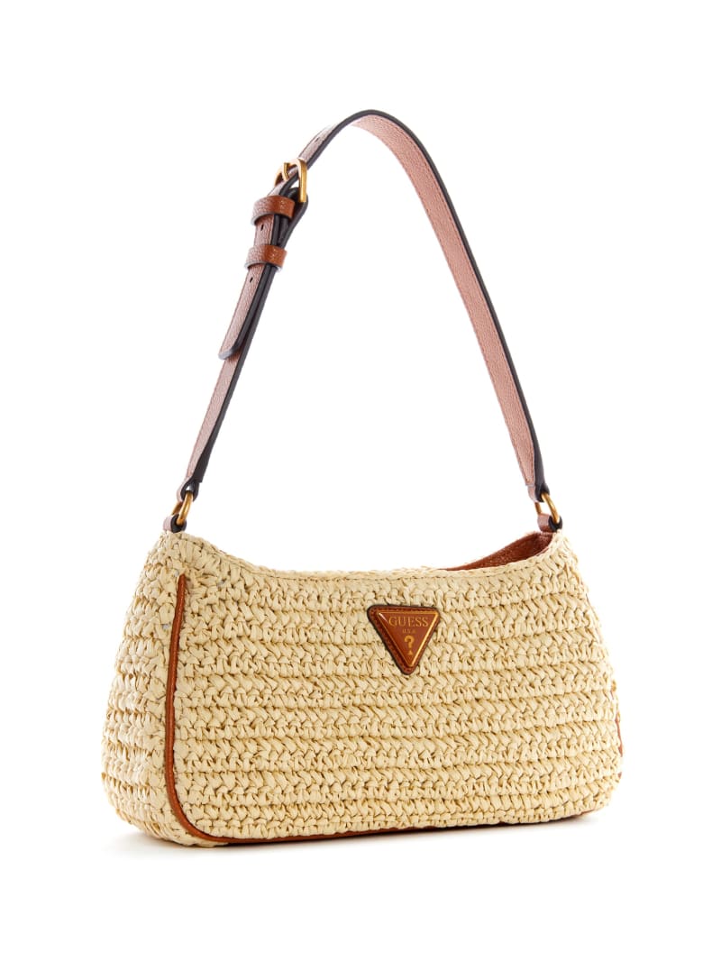 Beige Women's Guess Little Bay Straw Shoulder Bags | 8215067-FU