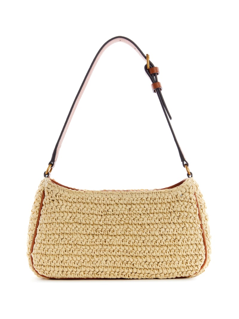 Beige Women's Guess Little Bay Straw Shoulder Bags | 8215067-FU