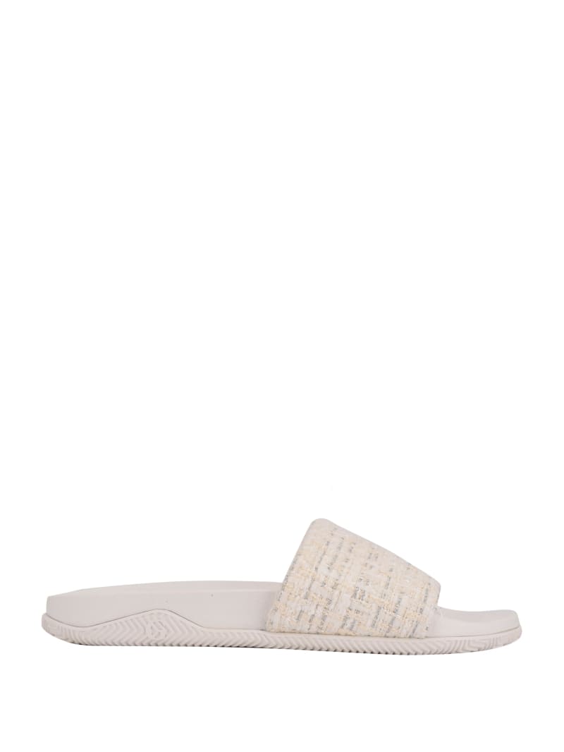 Beige Women's Guess Ravan Tweed Pool Slides | 8951234-GS