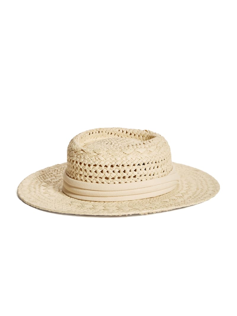 Beige Women's Guess Reya Wide-Brim Straw Hats | 8034159-JS