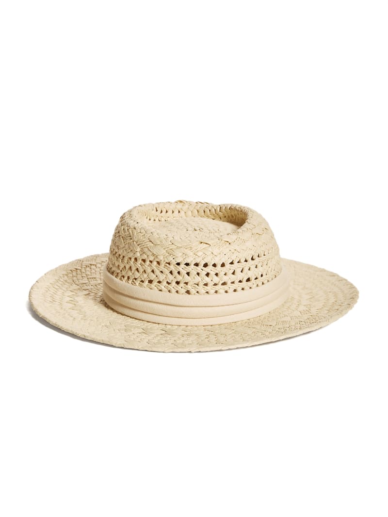 Beige Women\'s Guess Reya Wide-Brim Straw Hats | 8034159-JS