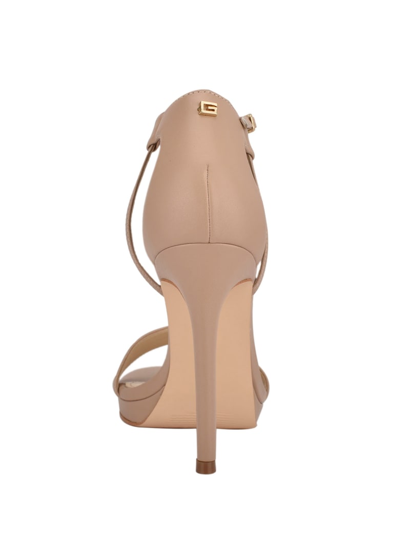 Beige Women's Guess Tecru T-Strap Stilettos Heels | 8972531-LY