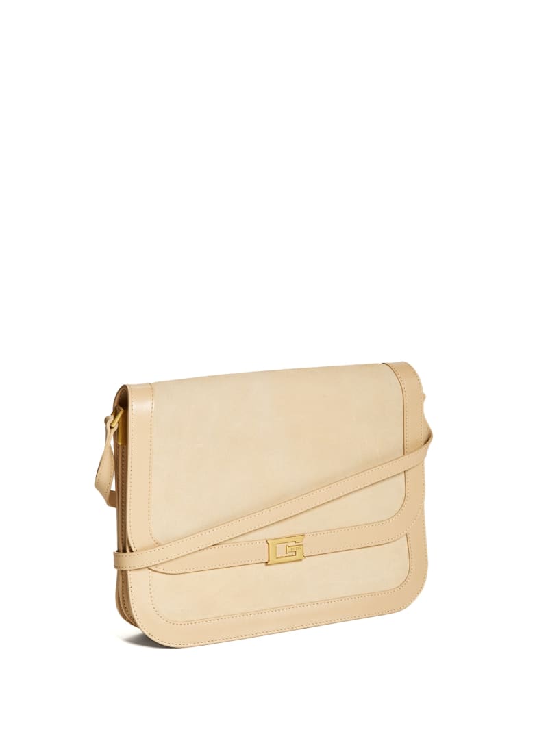 Beige Women's Guess Thea Medium Flap Leather Crossbody Bags | 4920378-TA