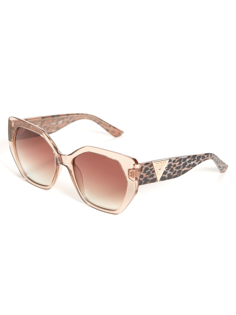 Beige Women's Guess Triangle Geometric Sunglasses | 8972405-MK