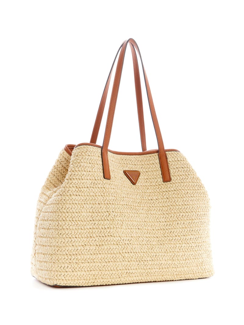 Beige Women's Guess Vicky Straw Tote Bags | 4673851-UN