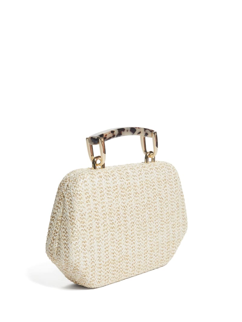 Beige Women's Guess Woven Clutch Handbag | 1064392-LF