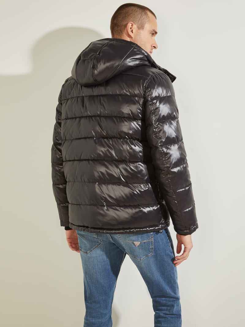 Black Men's Guess Anthony Logo Puffer Jackets | 8732596-DW